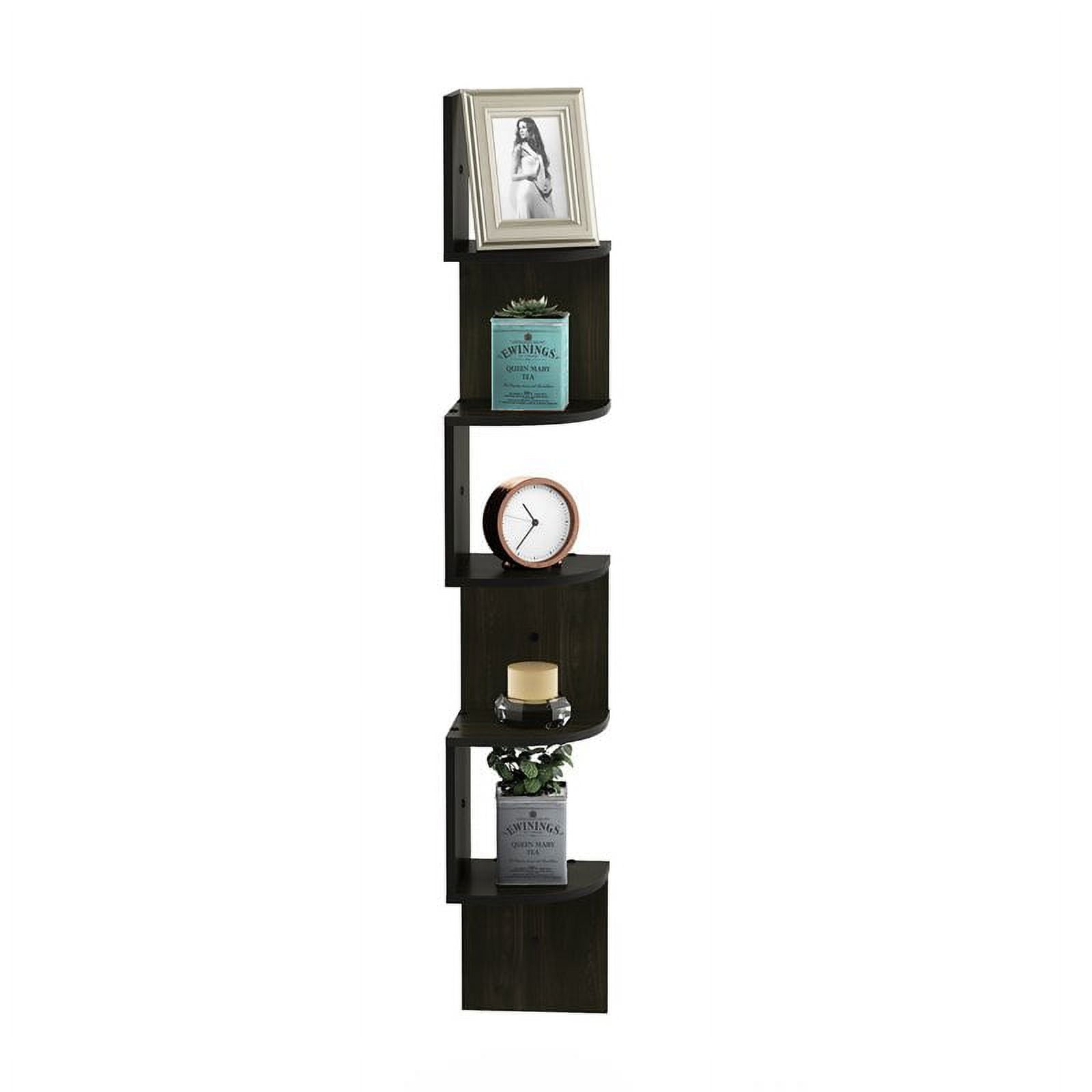 Furinno FR16122EX 5 Tier Wall Mount Floating Radial Corner Shelf, Espresso
