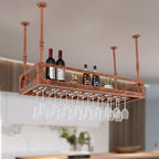 ToppiJoy Industrial Vintage Bar Floating Shelf, Ceiling Mounted Hanging Wine Bottle Holder, Shelf Champagne Glass Rack, for Bar Home (Bronze)