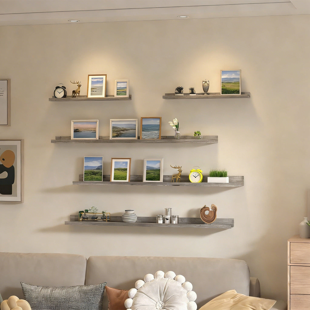Floating Shelves Set of 5, 47 Inch Long Picture Ledge Shelf for Bathroom, Bedroom, Kitchen, Living Room Storage and Decoration, Gray