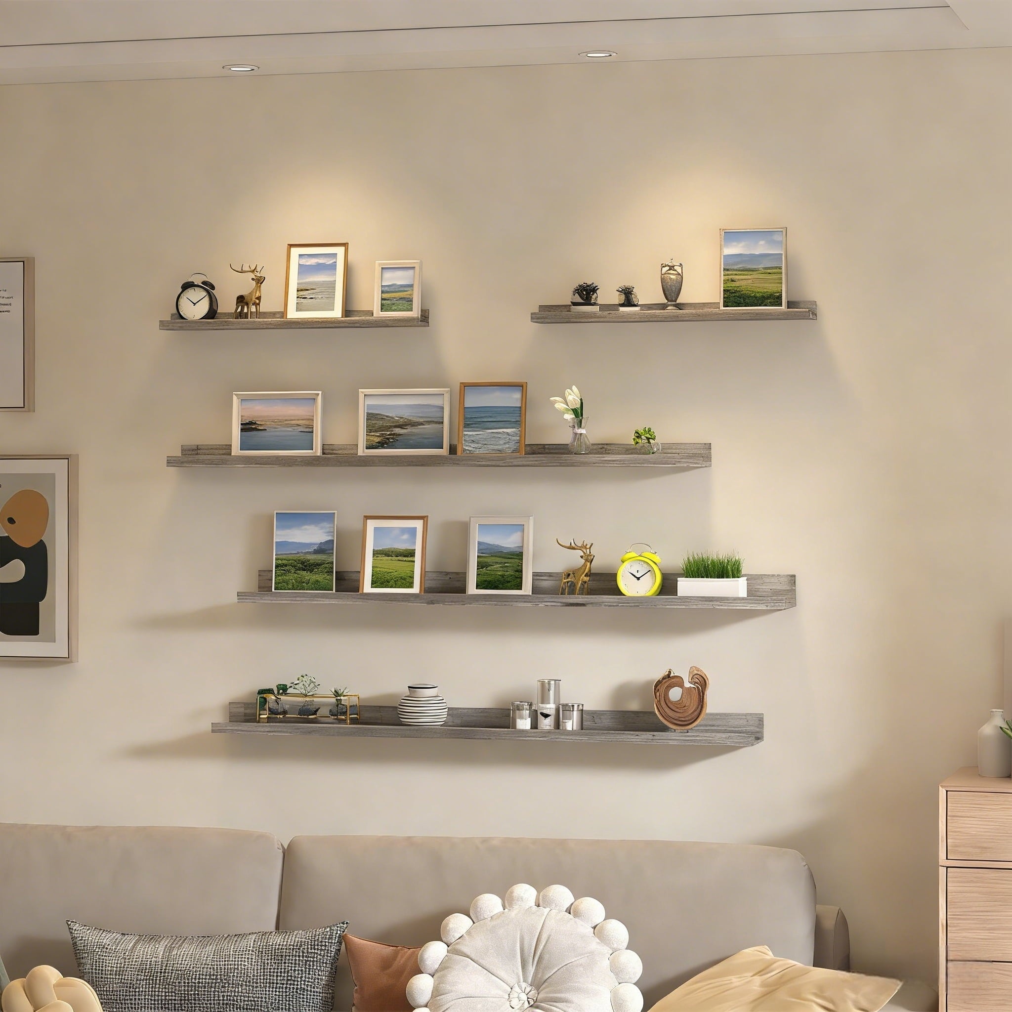 Floating Shelves Set of 5, 47 Inch Long Picture Ledge Shelf for Bathroom, Bedroom, Kitchen, Living Room Storage and Decoration, Gray