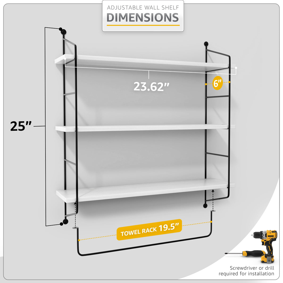 Sorbus 3-Tier Floating Bathroom Shelves for Wall - Wood Wall Storage for Towels, Over the Toilet Storage Cabinet, Gaming Floating Shelves, Bathroom Accessories, and Home Decor (White)