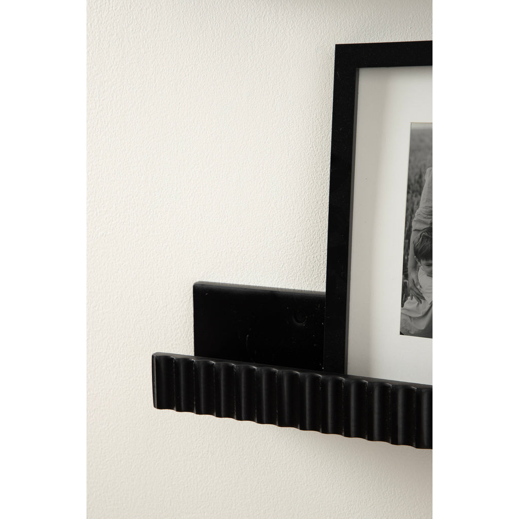 Kate and Laurel Furrow Modern Wood Photo Display Ledges, Set of 2, 24 Inches, Black, Scalloped Floating Picture Ledge Shelf Set with Lip for Use as Dorm Book Shelves or Gallery Wall Decor