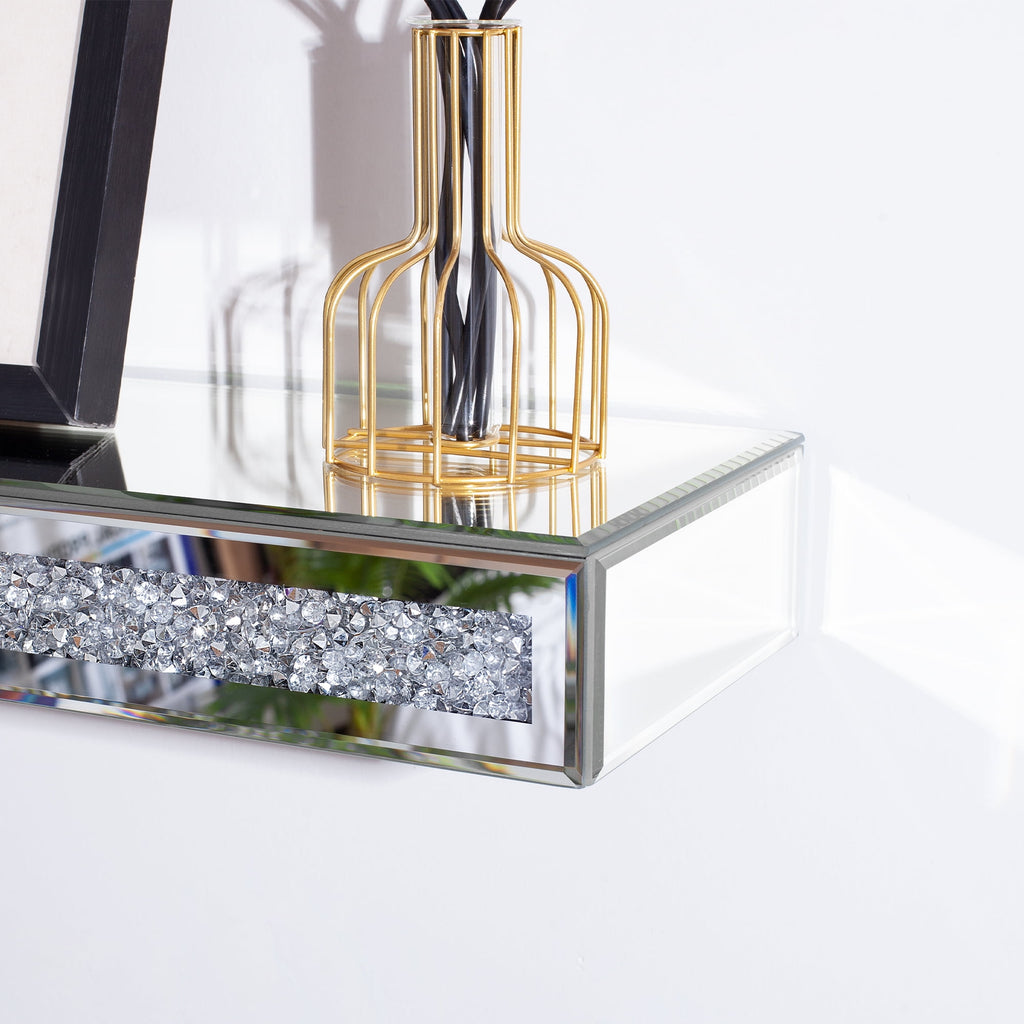 SHYFOY 48" Fireplace Mantel Mirrored Floating Shelf with Faux Diamond Inlay Accent Shelf for Wall Decor