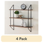 (4 pack) Better Homes & Gardens 3-Tier 20 in Wall Shelf with Brackets, Walnut