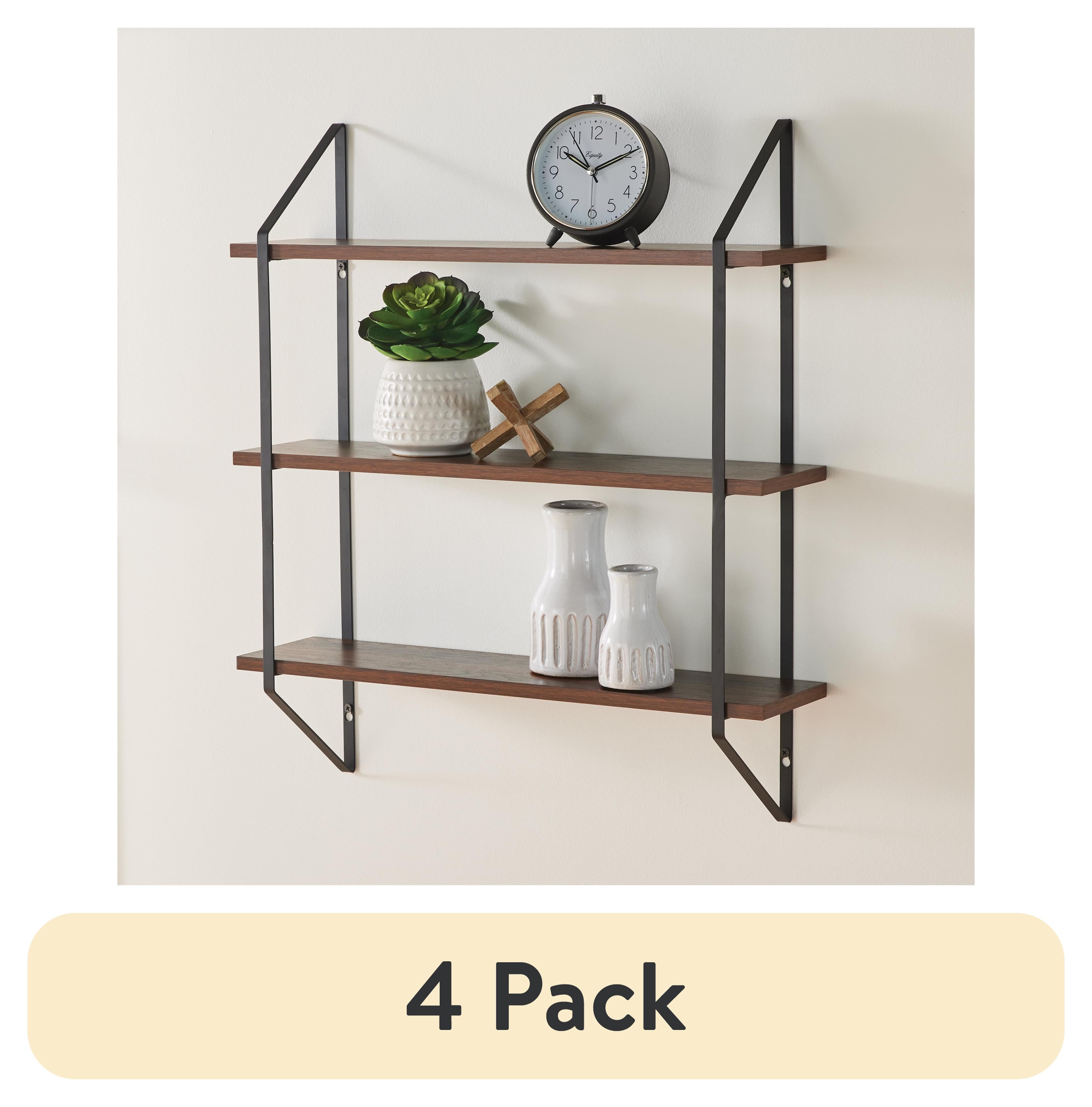 (4 pack) Better Homes & Gardens 3-Tier 20 in Wall Shelf with Brackets, Walnut