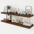 40 Inch Floating Shelves, 9.3" Deep Floating Shelf Wall Mounted, 40" Wall Shelves, Rustic Deep Bookshelf, Large Display Shelves & Storage Shelves for Bedroom, Living Room, Brown, Set of 2