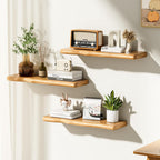 Seasonwood Rustic Farmhouse Floating Wall Shelf, 24 inch Live Edge Pine Wood Wall Mounted Shelf for Bathroom Living Room Bedroom Kitchen, Natural, 2pcs