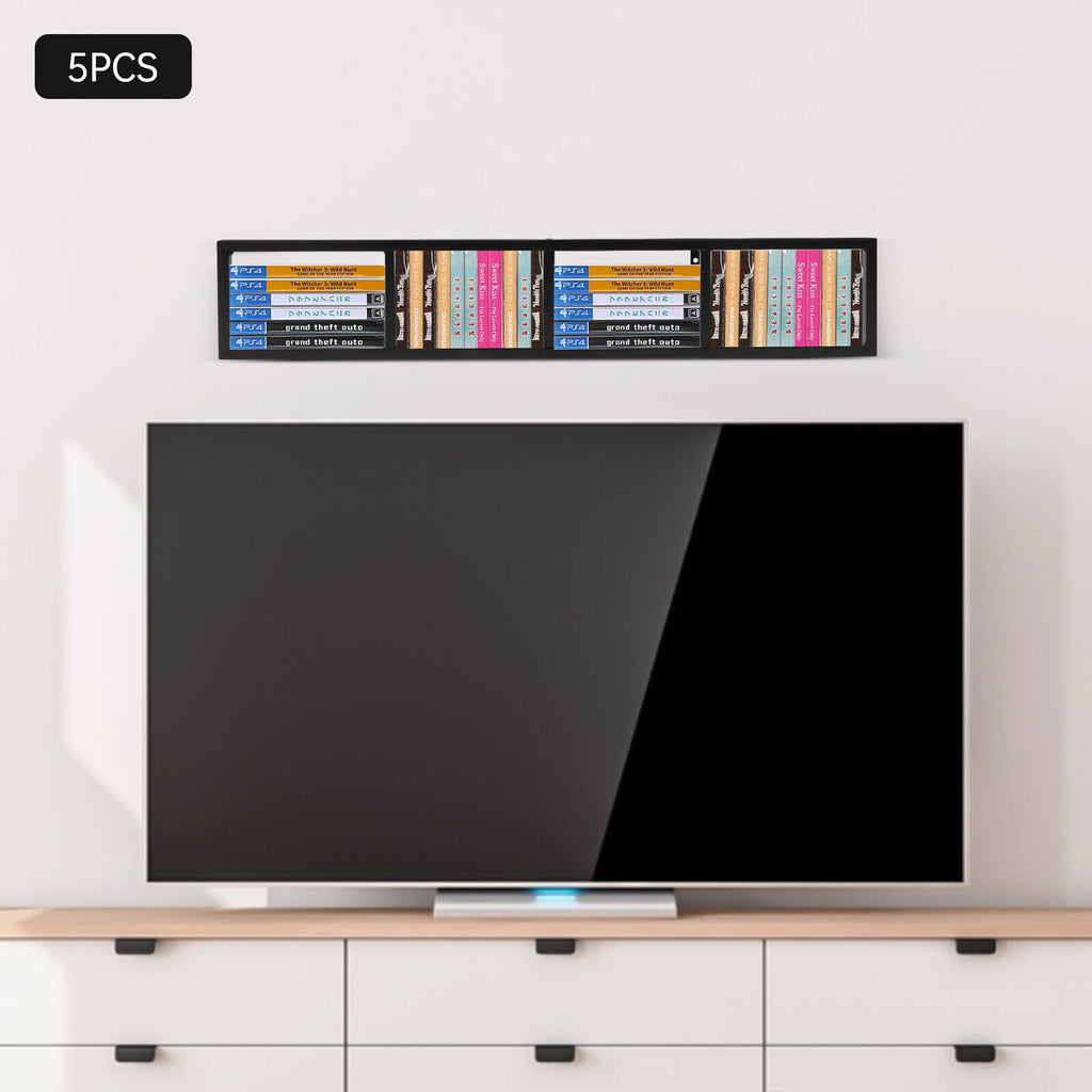 Set of 5 Video Game Rack,Wall Mount CD DVD Storage Shelf, 34 Inch Media Storage Rack Metal Floating Shelf Black,CD Rack