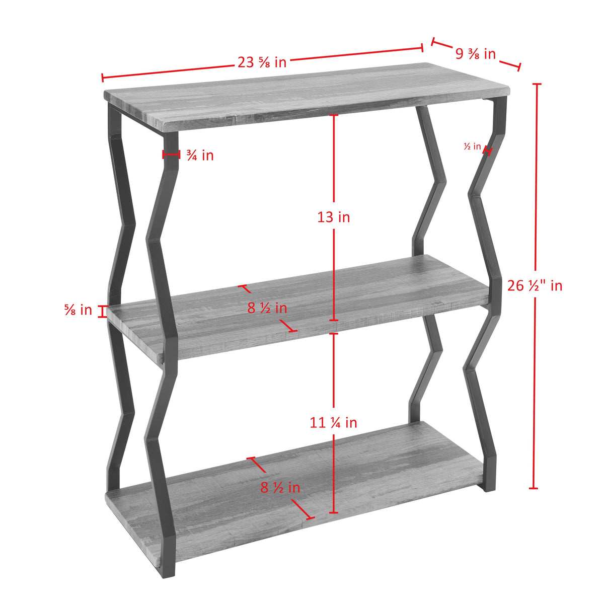 Danya B. Rustic Brown Industrial Zigzag Black Iron Floating 3-Tier Wall Shelf