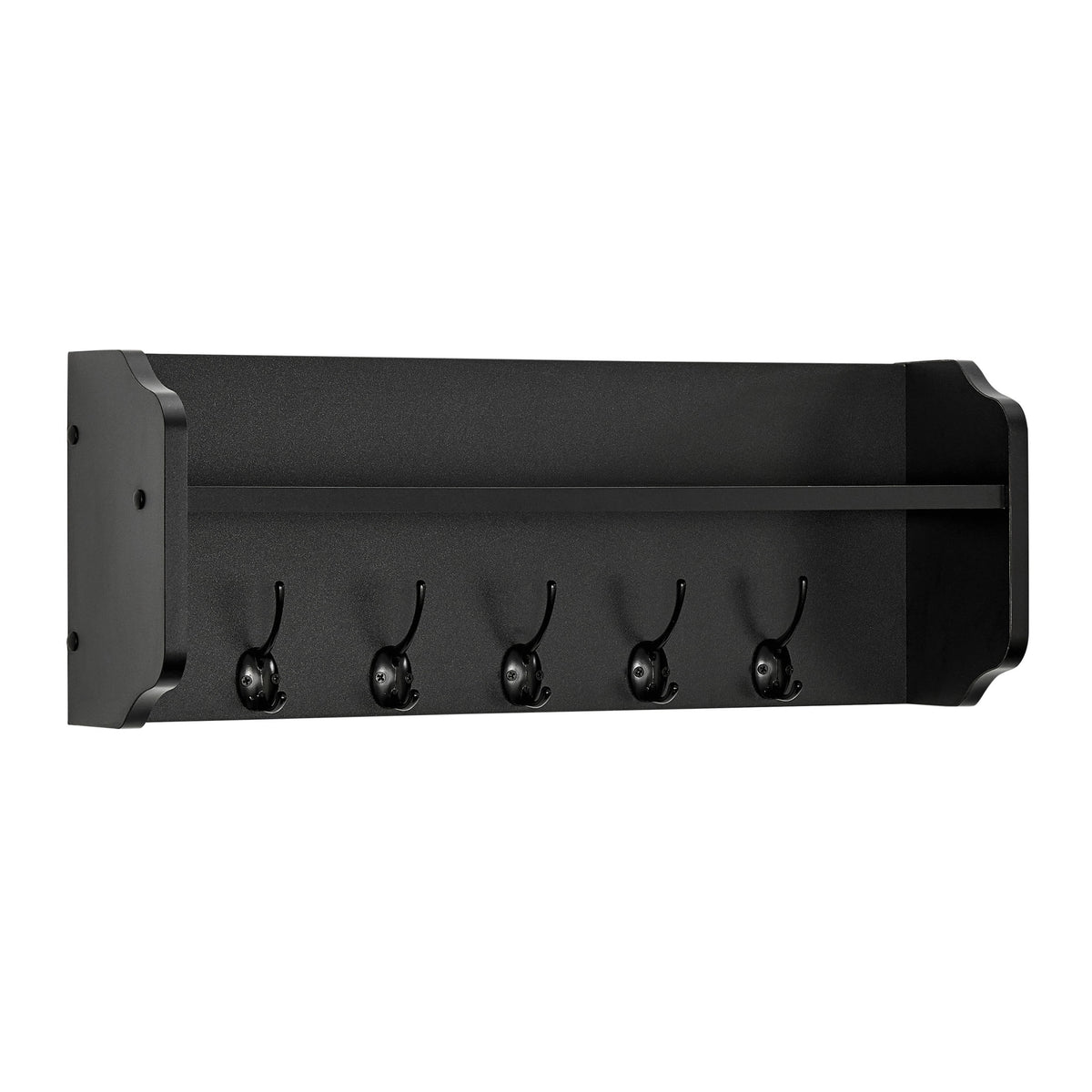 Entryway Floating Utility Wall Shelf with Hooks - Wall Mounted - Black