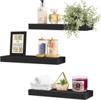 Sorbus 16.25" Black Floating Shelves (Set of 3) – Wall Storage for Décor, Frames, Trophies