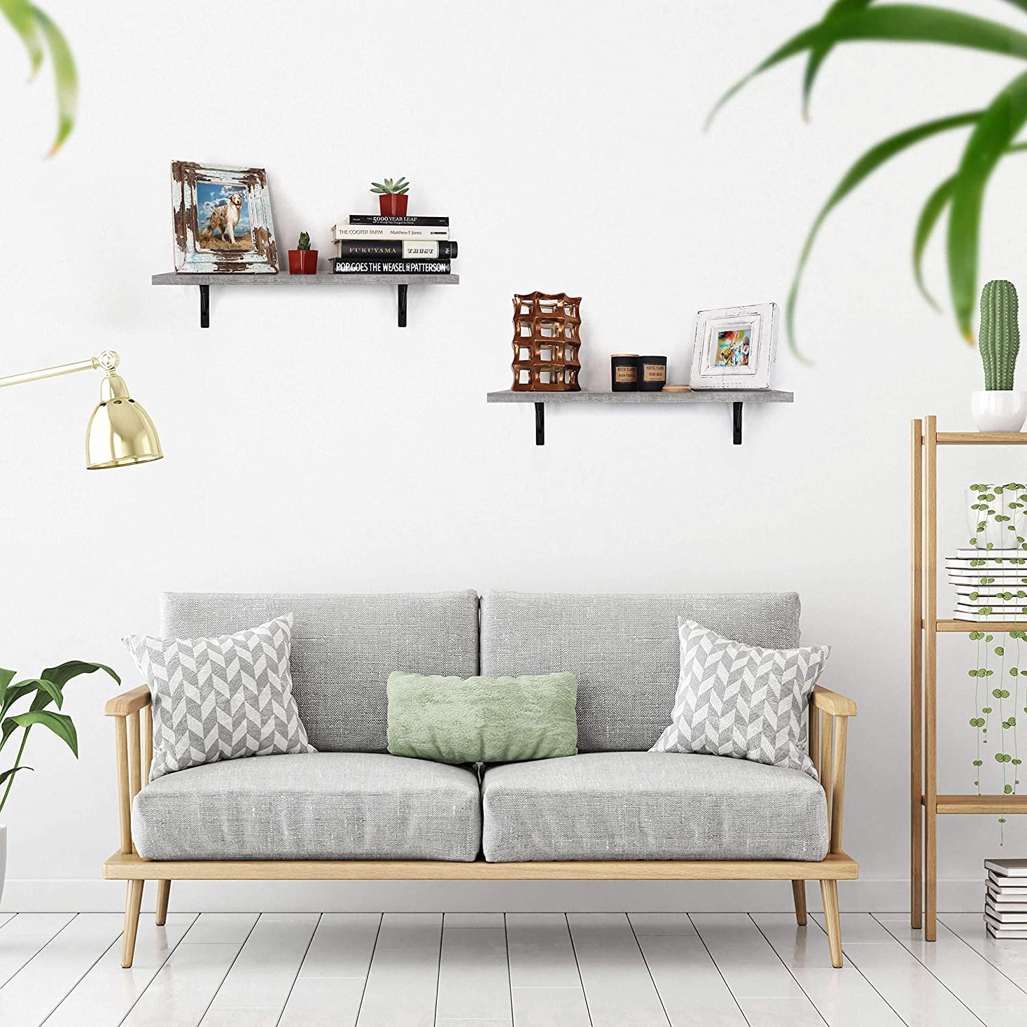 Under.Stated Floating Wall Shelves, 24” Wall Mounted Hanging Shelf Set for Living Room, Office, Kitchen, Bathroom &, Perfect Home Room Wall Decor, Designed with Rustic Pattern – (Whitewash)