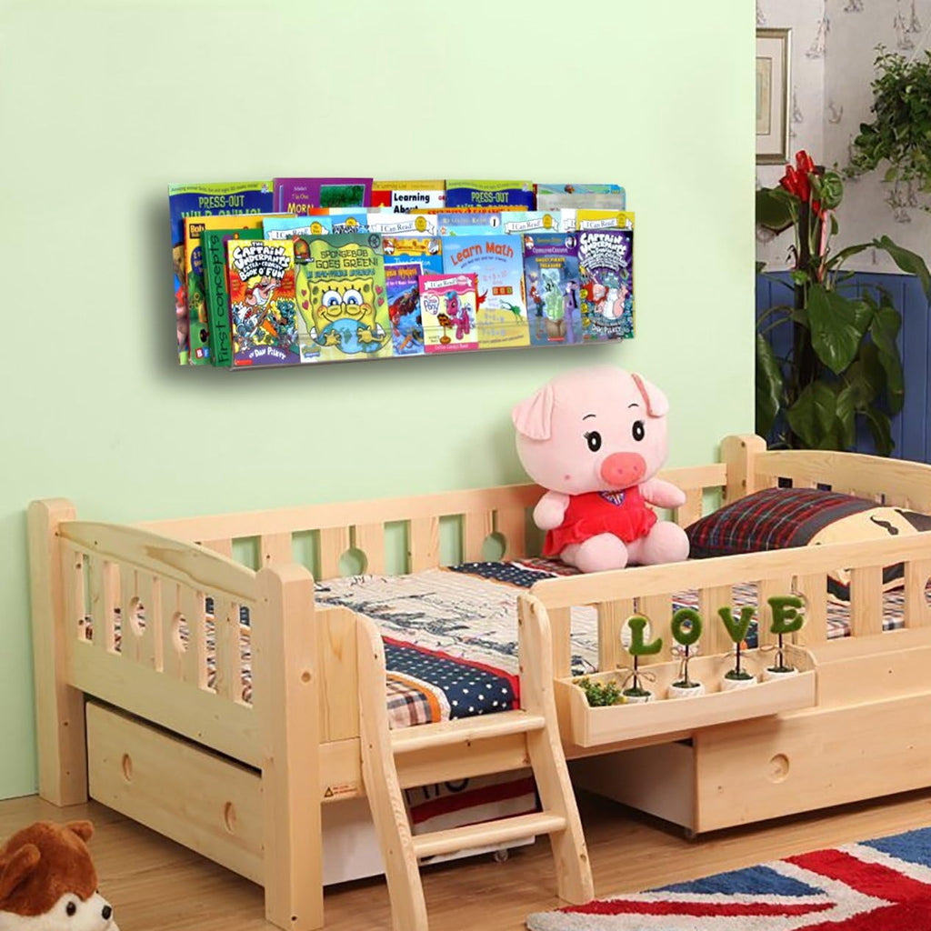 NIUBEE 2 Packs Acrylic Floating Bookshelves for Kids, 36 Inch Clear Wall Floating Shelves, Invisible Wall Bookshelves Ledge Book Shelf, Thicker with Free Screwdriver