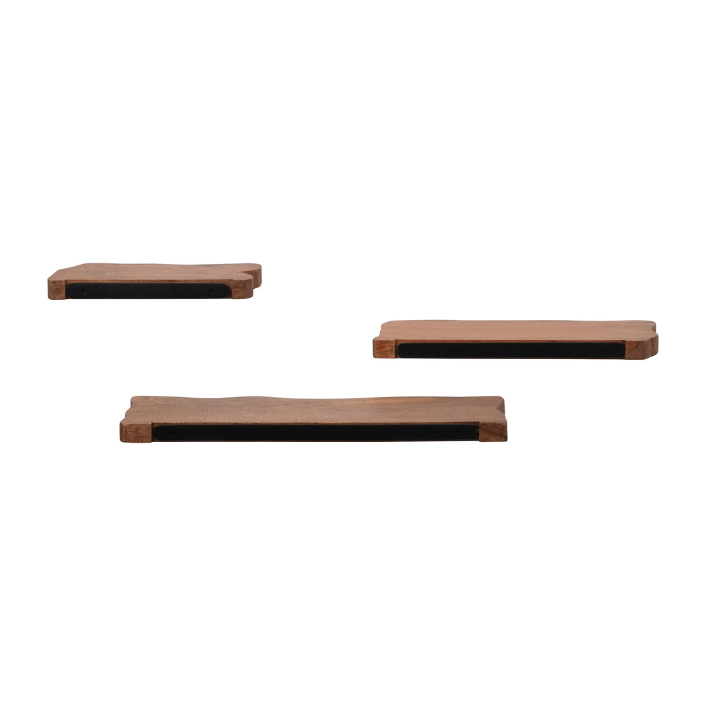 Mango Wood Floating Shelves for Living Room Decor - Modern Wall Display for Entryway - Storage Shelves for Bedroom - Set of 3, 18", Brown