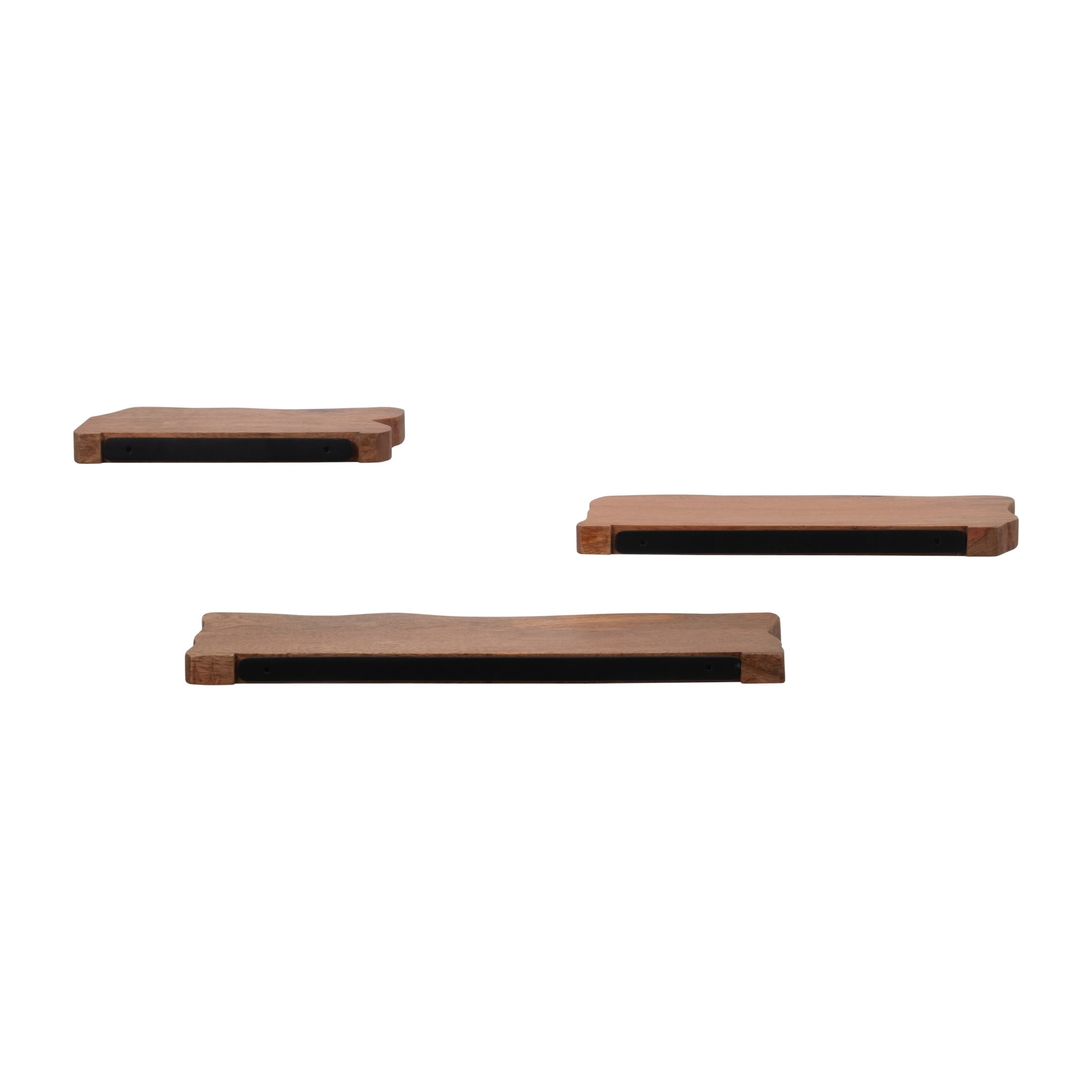 Mango Wood Floating Shelves for Living Room Decor - Modern Wall Display for Entryway - Storage Shelves for Bedroom - Set of 3, 18", Brown