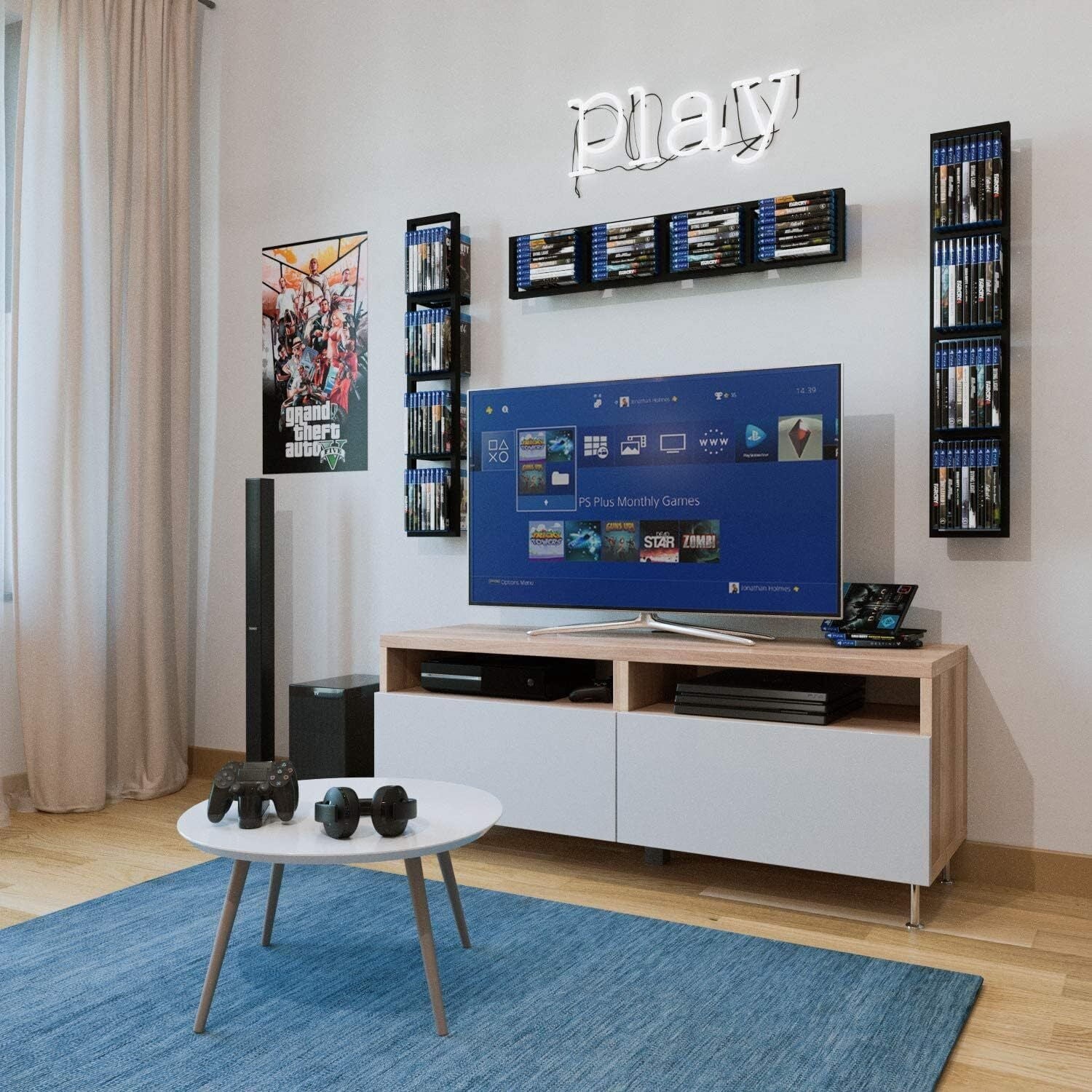 Set of 5 Video Game Rack,Wall Mount CD DVD Storage Shelf, 34 Inch Media Storage Rack Metal Floating Shelf Black,CD Rack