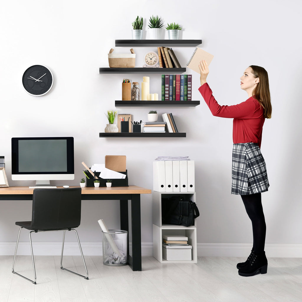 Sorbus Wall Mounted Floating Shelves for Wall Décor - Large 24 Inch, 4 Pack, Black