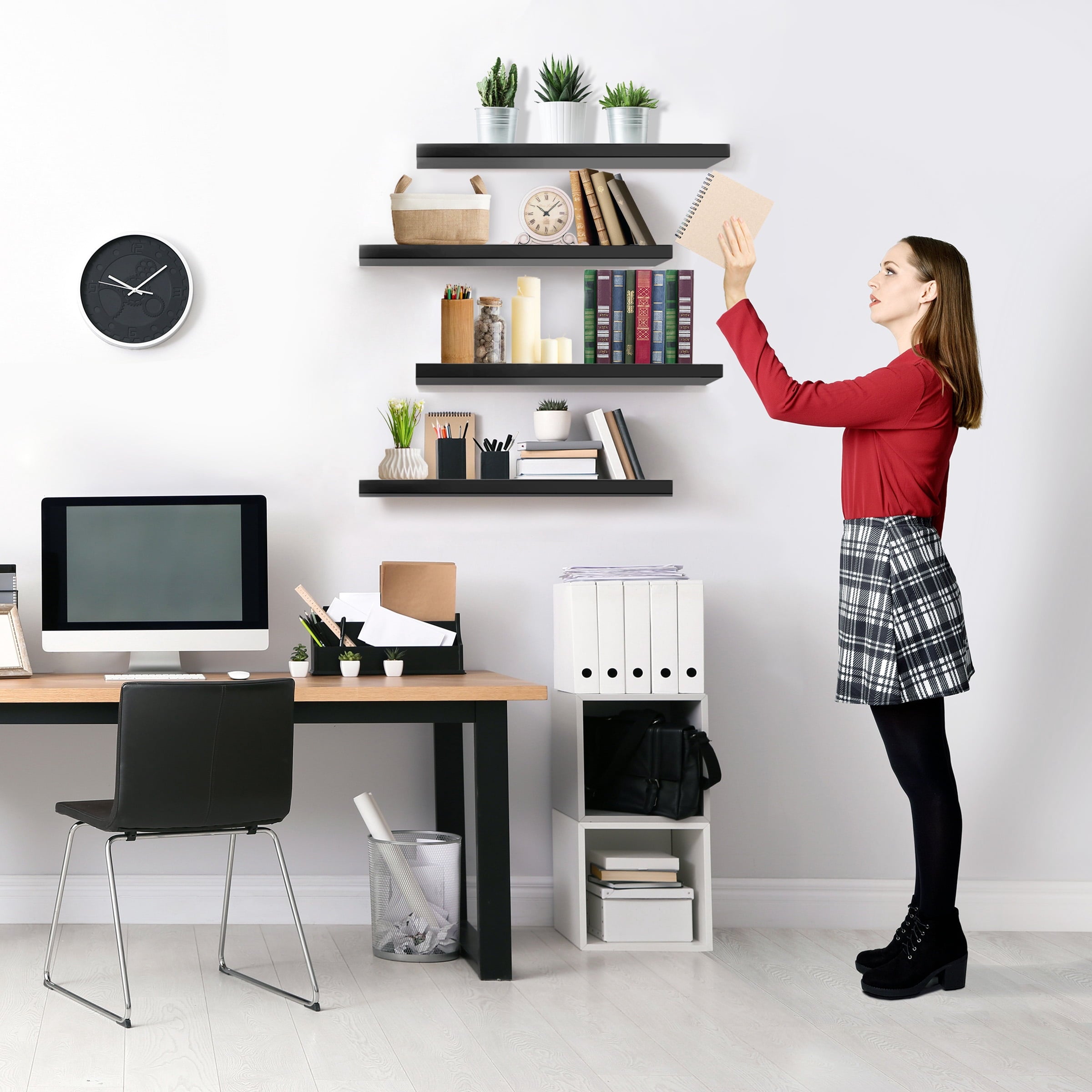 Sorbus Wall Mounted Floating Shelves for Wall Décor - Large 24 Inch, 4 Pack, Black