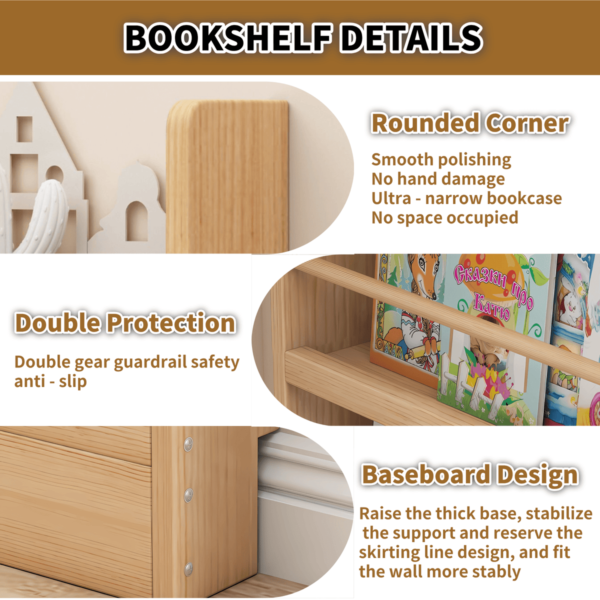 VGBYUJ 6 Tier Behind The Door Bookshelf, 70" Behind The Door Storage Organizer, Wall Mount Bookcases for Narrow Space, Solid Wood