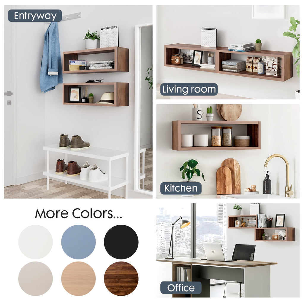 Kaboon 24" Floating Cube Shelves, Set of 2, Wall Mount Decorative Hanging Shelves, Dark Walnut