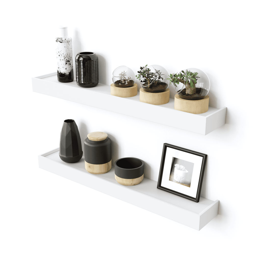 Ballucci Modern 24" Floating Shelves, Set of 2 Wood Wall Mount Shelves, White