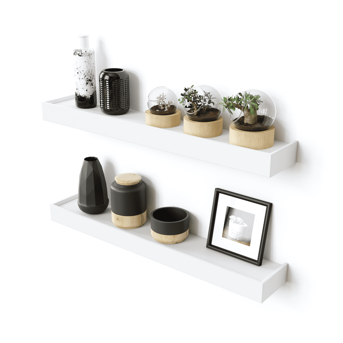 Ballucci Modern 24" Floating Shelves, Set of 2 Wood Wall Mount Shelves, White