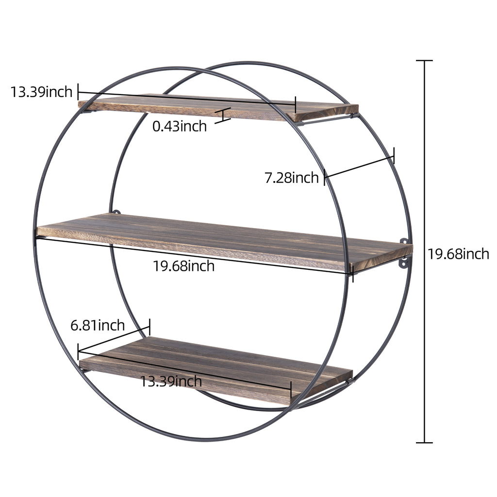 LUVODI 3 Tiers Round Wall Mounted Floating Shelf Wood Rustic for Bathroom Bedroom Living Room Decor