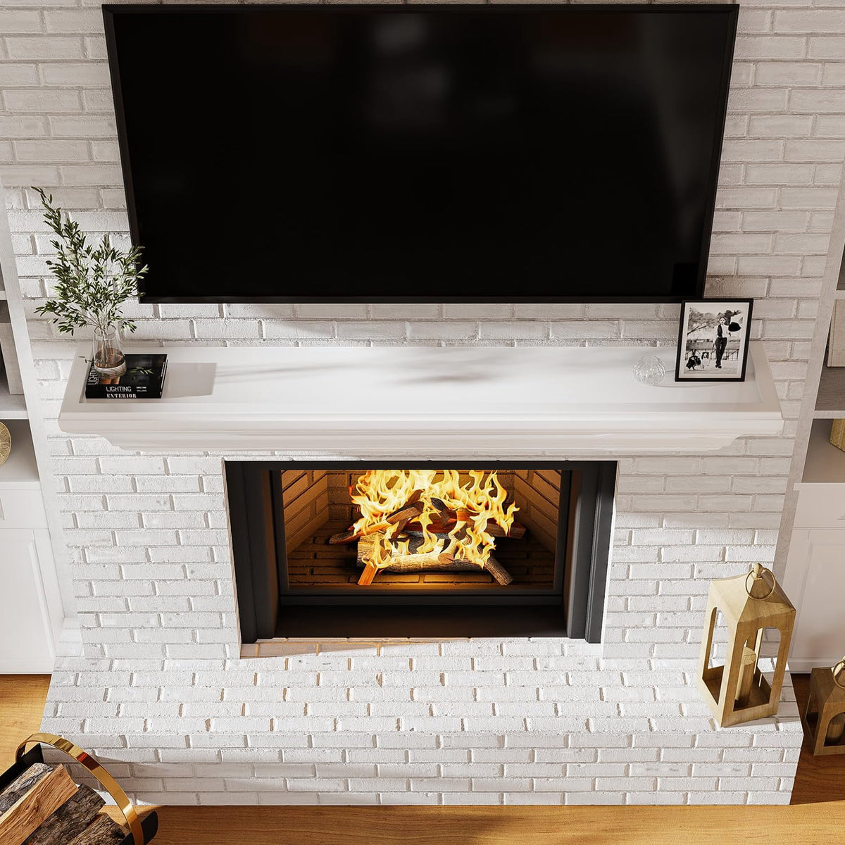 Curoee Fireplace Mantel 60 inch, White Floating Shelf for Wall with Hidden Bracket,White