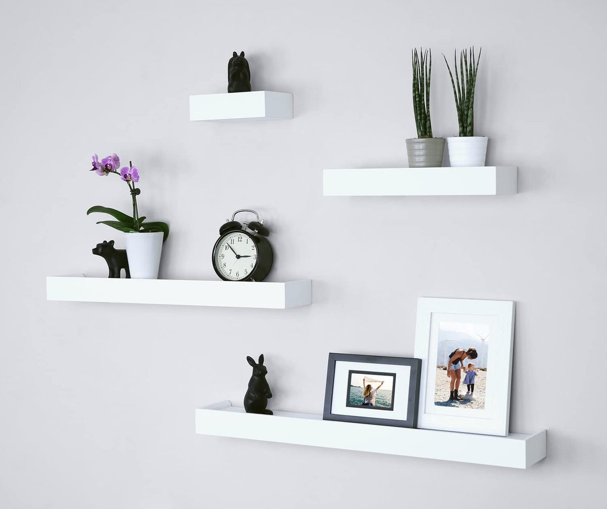 Ballucci Modern Floating Shelves, Set of 4 Wood Wall Mount Shelves, White