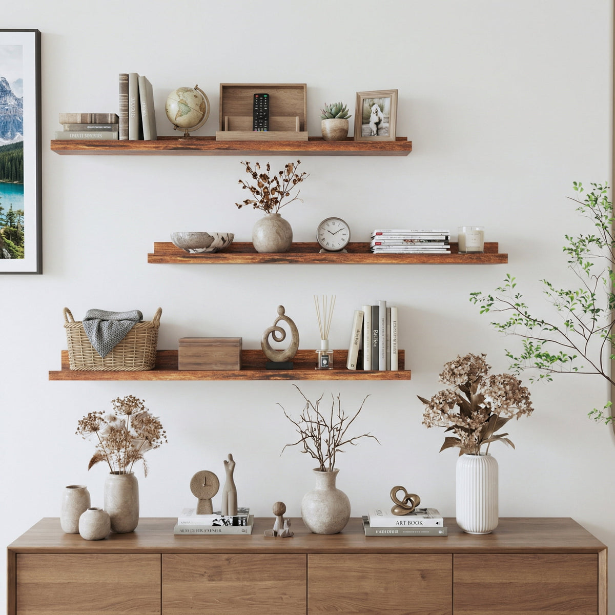 36 inch Floating Shelves Wall Mounted Set of 3, Rustic Large Wall Shelves Picture Ledge Shelf for Bedroom Living Room Bathroom Kitchen