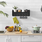 Entryway Floating Utility Wall Shelf with Hooks - Wall Mounted - Black