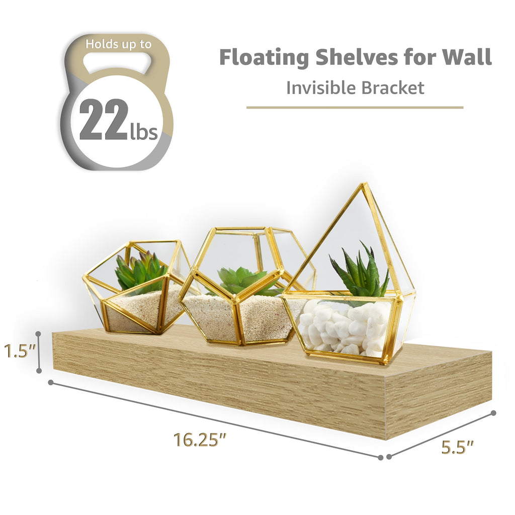 Sorbus 16.25" Maple Wood Rustic Floating Shelves (Set of 2) – Wall Storage for Décor, Frames, Trophies