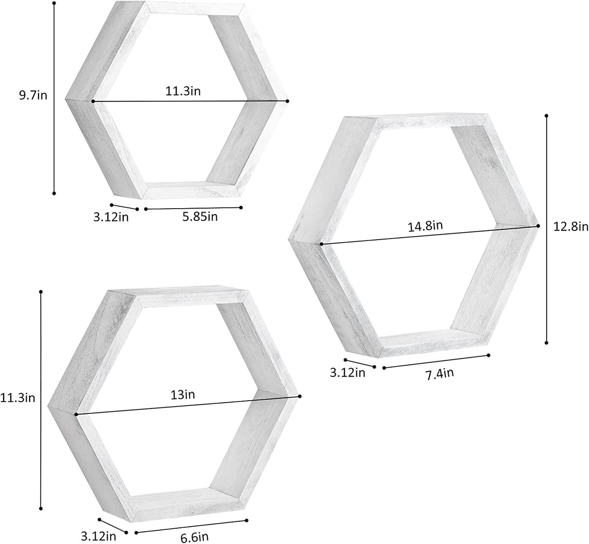 Hexagon Floating Shelves Set of 6 Honeycomb Shelves for Wall, Gray White