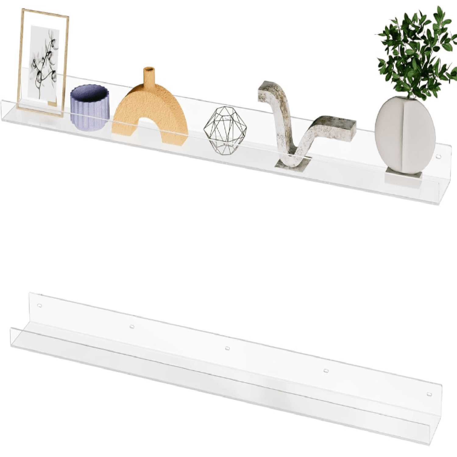 36'' Clear Acrylic Wall Long Shelf 2 Pack, Acrylic Floating Book Shelves, Wall Mounting Invisible Ledge Book Shelf