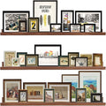 48 Inch Long Floating Shelves Wall Mounted Light Walnut Narrow Photo Picture Ledge Shelves Set of 3 Nursery Book Shelves Photo Frames Display Shelves Kitchen Spice Rack