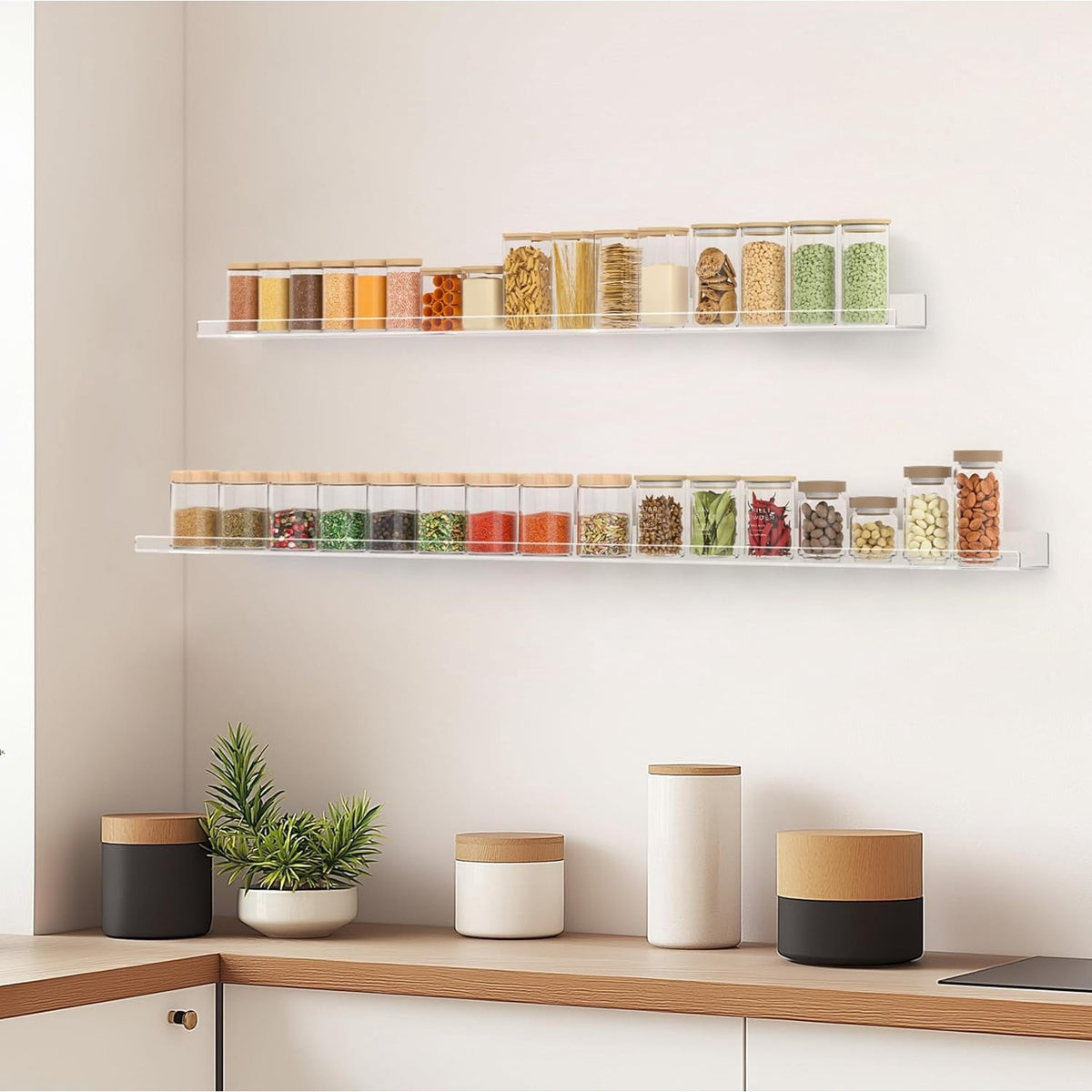 48 Inches Invisible Wall Floating Bookshelf for Kids and Nursery, Clear Acrylic Shelves for Figures, 16 Inch Stud Spacing Long Large Picture Ledge Shelf for Photo Frames, 2 Pack (5MM Thick)