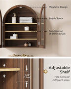 EYYTHUNG Modern Arched Wall Cabinet, Farmhouse Bathroom Storage Cabinet Large Medicine Cupboard with Adjustable Shelf, Brown Oak