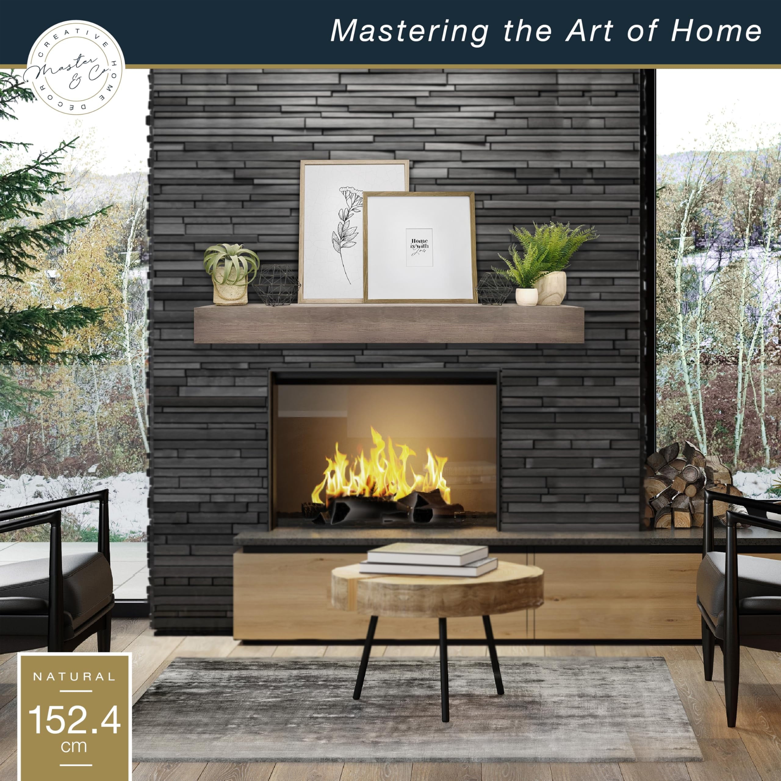 MCS 60-Inch Mantel, Master & Co Antique Natural Finish Solid Wood Floating Fireplace Mantel, Long Floating Shelf for Livingroom with Wood Cleat Hanging System, Photo and Home Decor Display Shelf