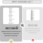5 Tier Asymmetric Floating Wall Shelf, White Modern Storage Organizer for Bedroom & Living Room