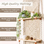 Macrame Wall Hanging Shelf 3 Tier Boho Wall Plant Hanger Shelves, Handmade of Woven Rope Boho Shelves Organizer for Living Room Bathroom Home Storage Floating Plant Rack Bohemian décor