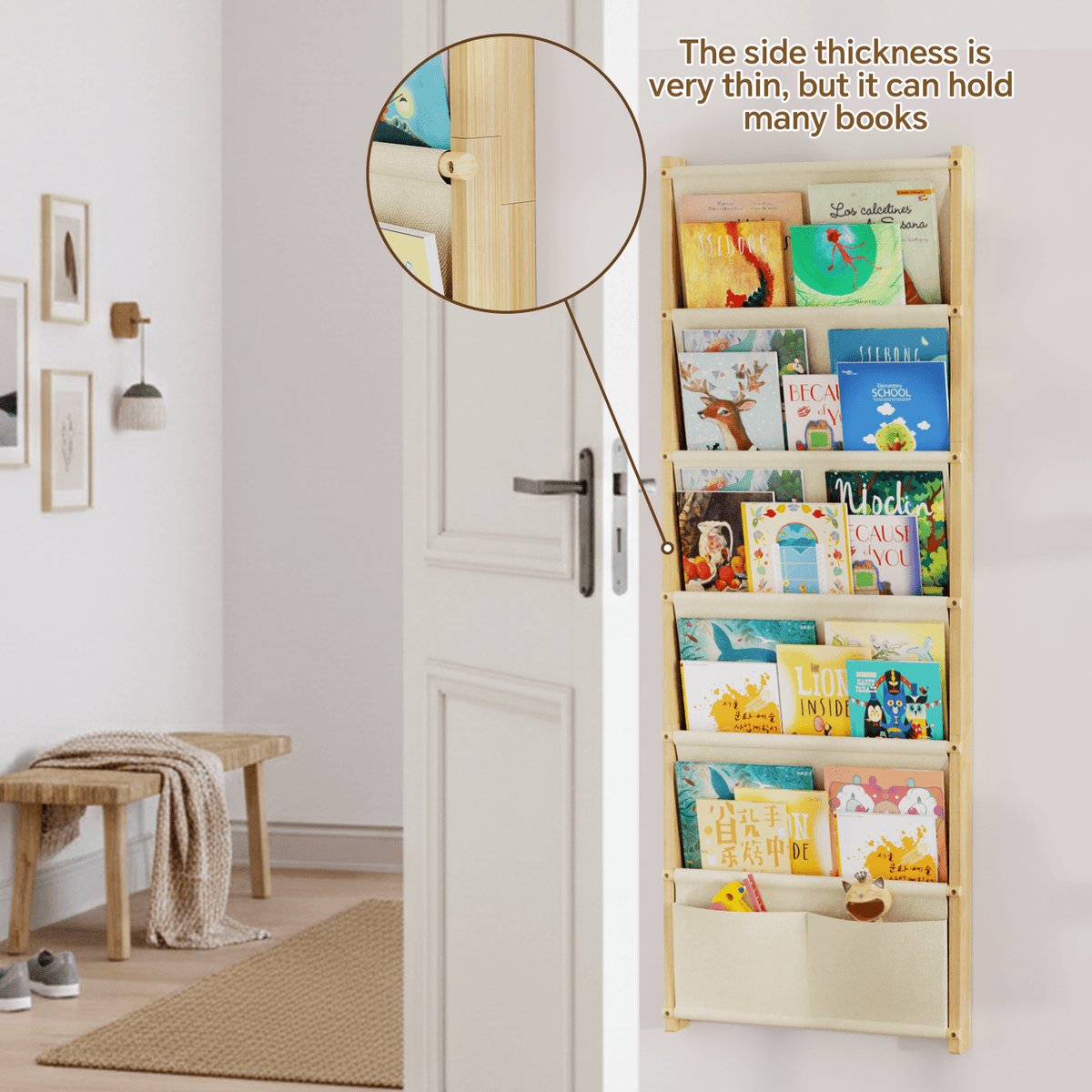 Wood 6-Tier Wall Mounted Kids Bookshelf – Floating Book Shelf For Kids Rooms,Nursery & Classroom, Hanging Bookcase Organizer For Books, Toddler Book Shelf, Montessori Bookshelf, Nursery Shelves