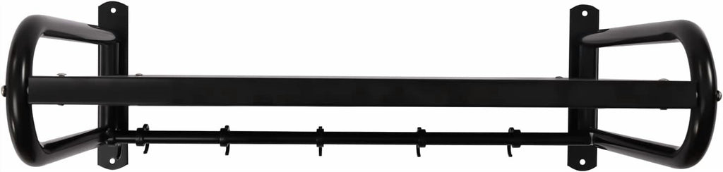 Miumaeov 20 x 15'' Carbon Steel Wall Shelf with 6 Hooks Wall Mounted Rack for Microwave or Household Grade Wall Mount Shelf with Fixing Kit Multifunctional Floating Shelves (Black)