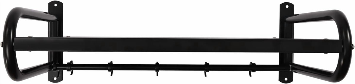Miumaeov 20 x 15'' Carbon Steel Wall Shelf with 6 Hooks Wall Mounted Rack for Microwave or Household Grade Wall Mount Shelf with Fixing Kit Multifunctional Floating Shelves (Black)