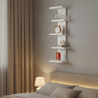 5 Tier Asymmetric Floating Wall Shelf, White Modern Storage Organizer for Bedroom & Living Room