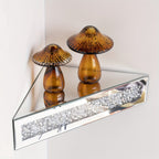 Mirrored Floating Corner Shelf Set of 2 - 14.96" Triangle Silver Mirror Crushed Diamond Wall Shelves for Home Decor, Crystal Diamond Art Deco Display for Living Room, Bedroom - 90°Right Angle Only