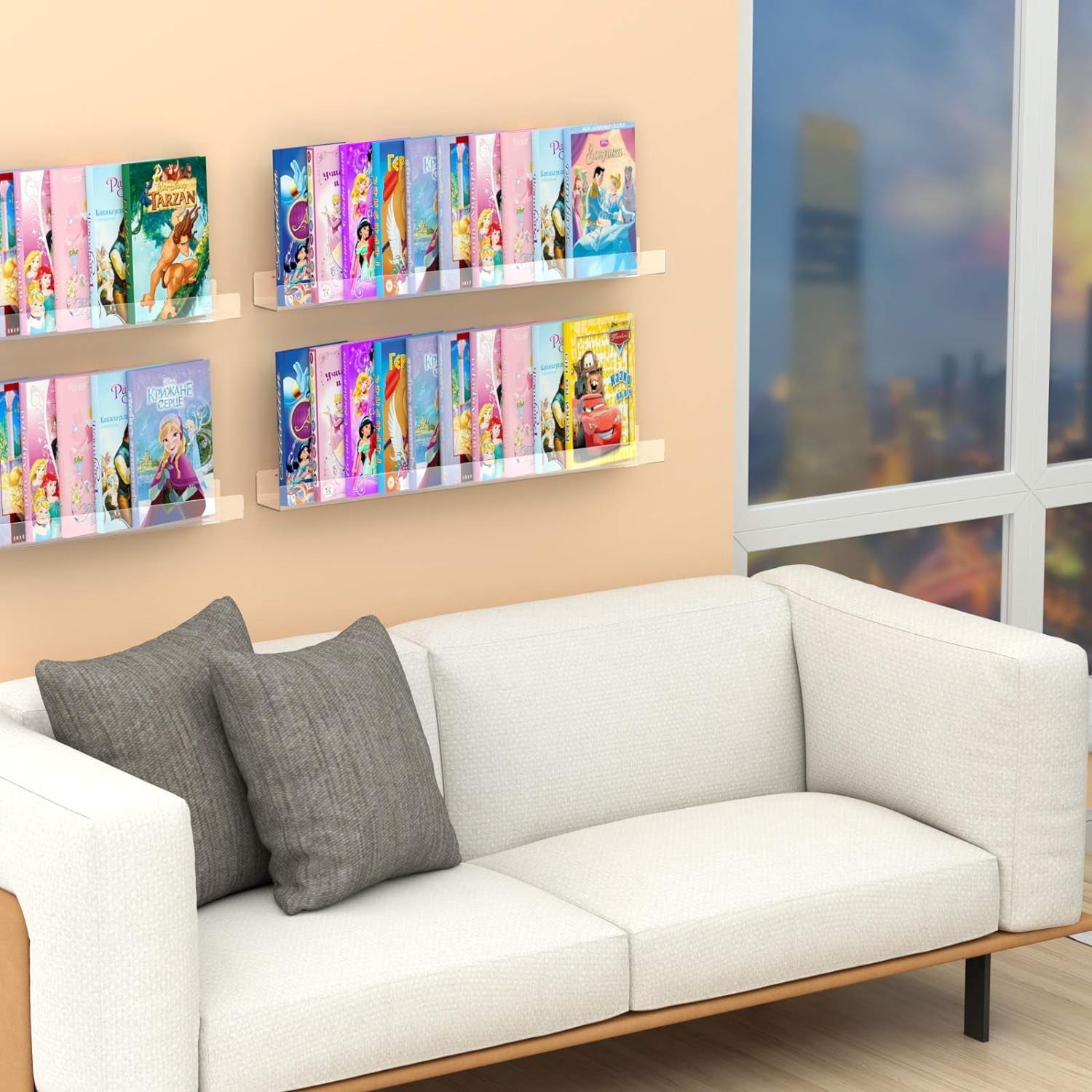 NIUBEE 2 Packs Acrylic Floating Bookshelves for Kids, 36 Inch Clear Wall Floating Shelves, Invisible Wall Bookshelves Ledge Book Shelf, Thicker with Free Screwdriver