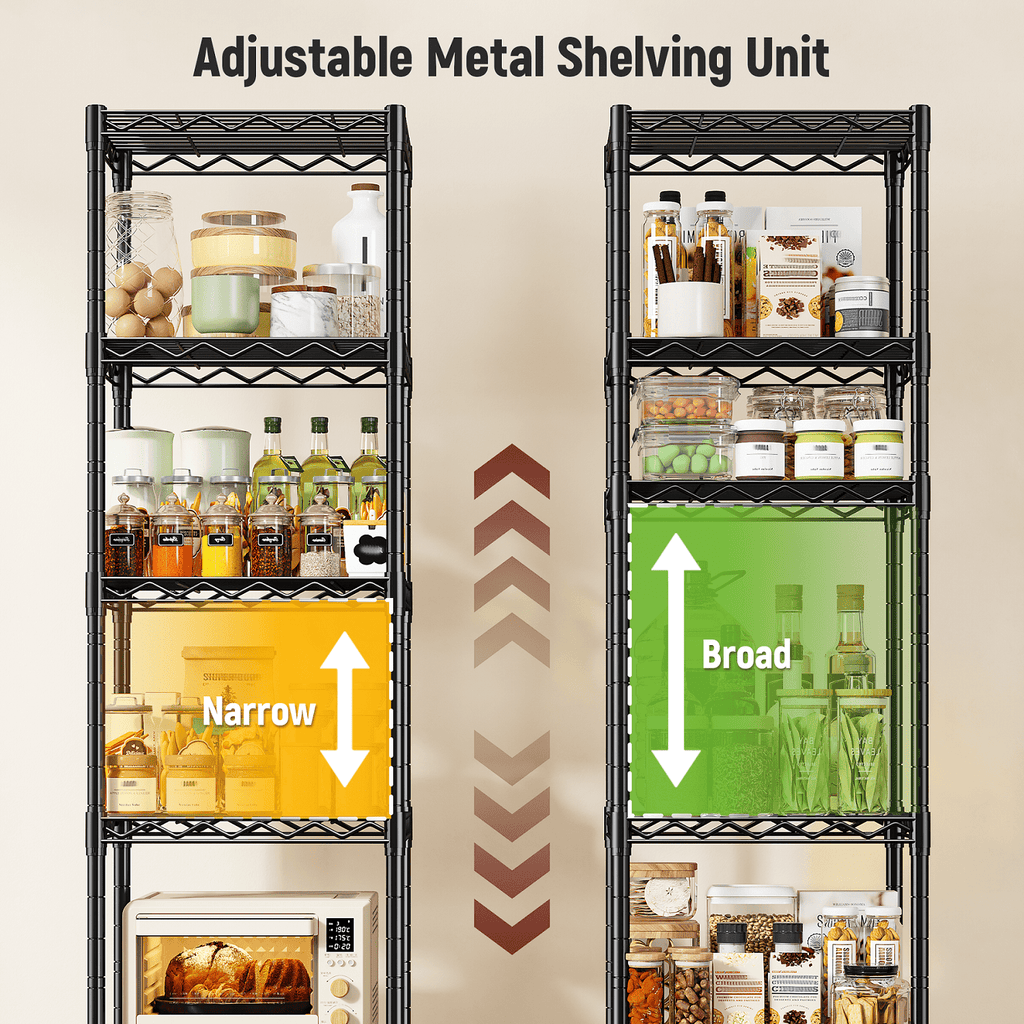 melmine Slim Vertical Storage Shelf,6-Tier Narrow Storage Rack for Bathroom Small Spaces,Adjustable Metal Shelving Unit,15.8"W x 11.8"D x 63"H,Black