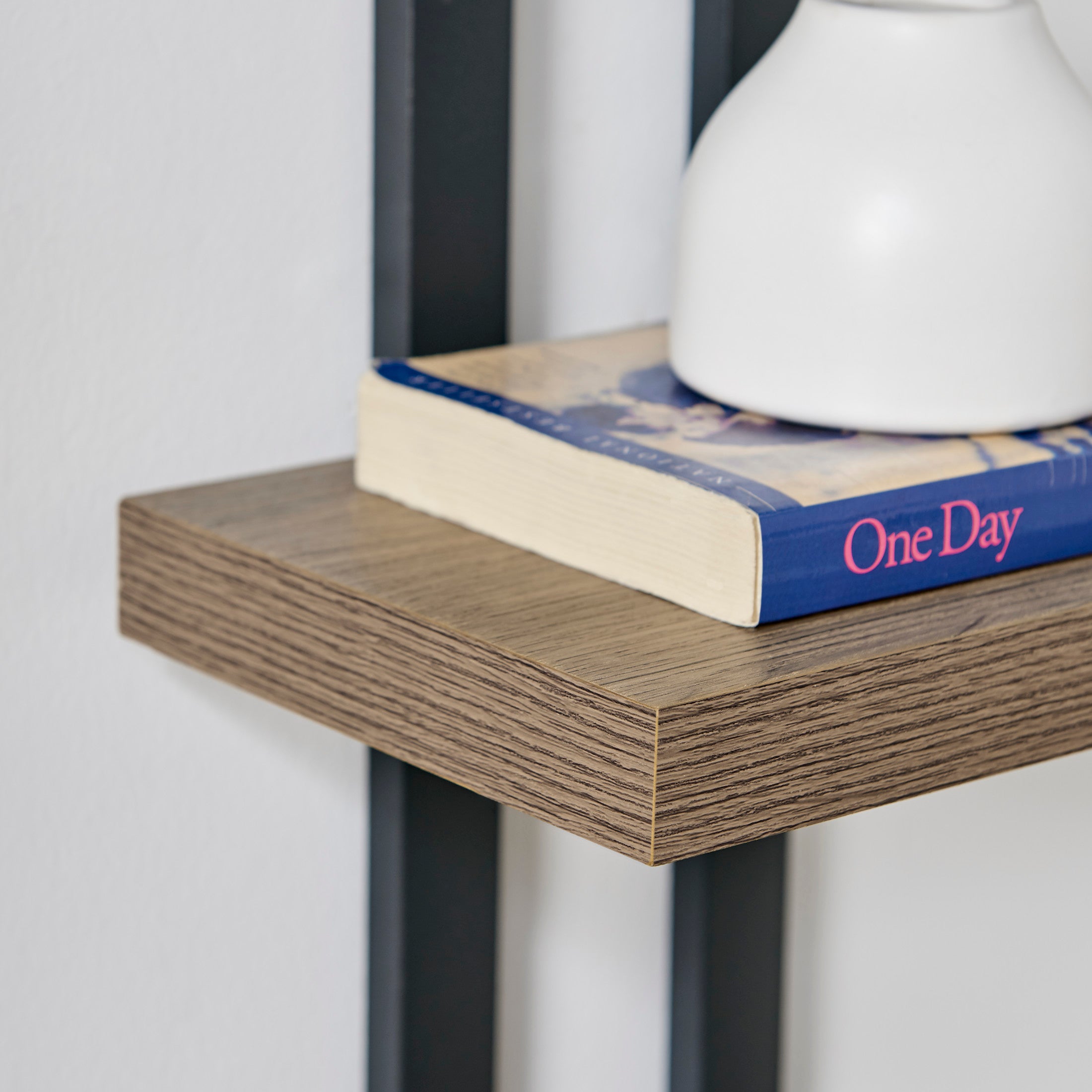Danya B. 4-Tier Ladder Bracket Floating Wall Shelves - Black Metal and Walnut Finish