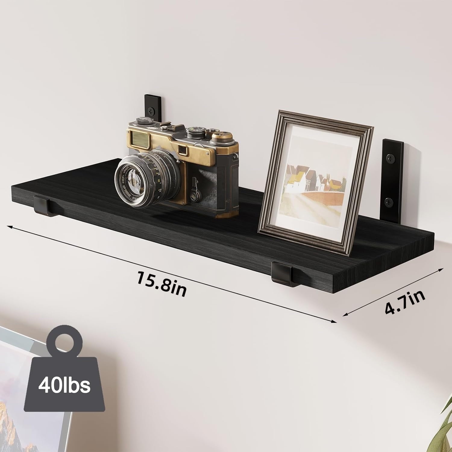 Fairy 10pcs Floating Shelves, Width 4.7 inches Wall Shelves, Home Wood Shelf Wall Mounted, Black