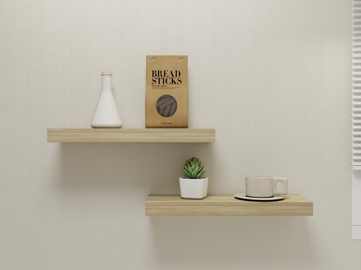 (4 pack) Mainstays Natural 16.5" Wood Floating Shelves, Set of 2